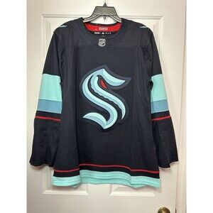Size 46 Adidas NHL Seattle Kraken Authentic Home Hockey Jersey Navy Blue GT5622